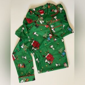 Charlie Brown Christmas Pajamas Komar Kids Green Flannel Holiday Snoopy PJs